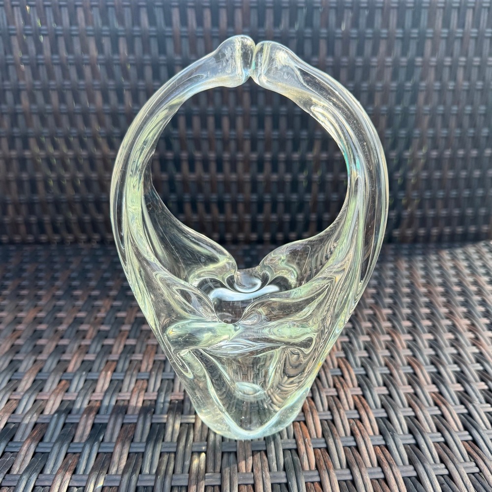 MCM Art Glass Purse Vase Flower Basket Smoking Collectable Vintage Home Decor
